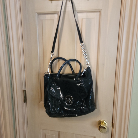 Michael Kors Fulton Black Patten python Leather Purse Handbag - Picture 9 of 12